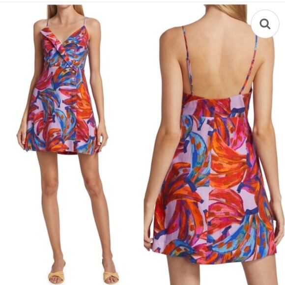 FARM Rio Dresses & Skirts - FARM RIO Colored Bananas Wrap Mini Dress Linen Festival Indie Tropical Size XS